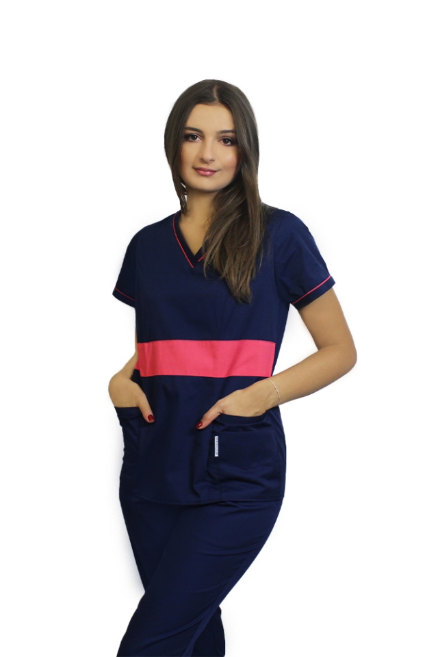OUTLET Halat medical bleumarin cu ciclam, model Sofia